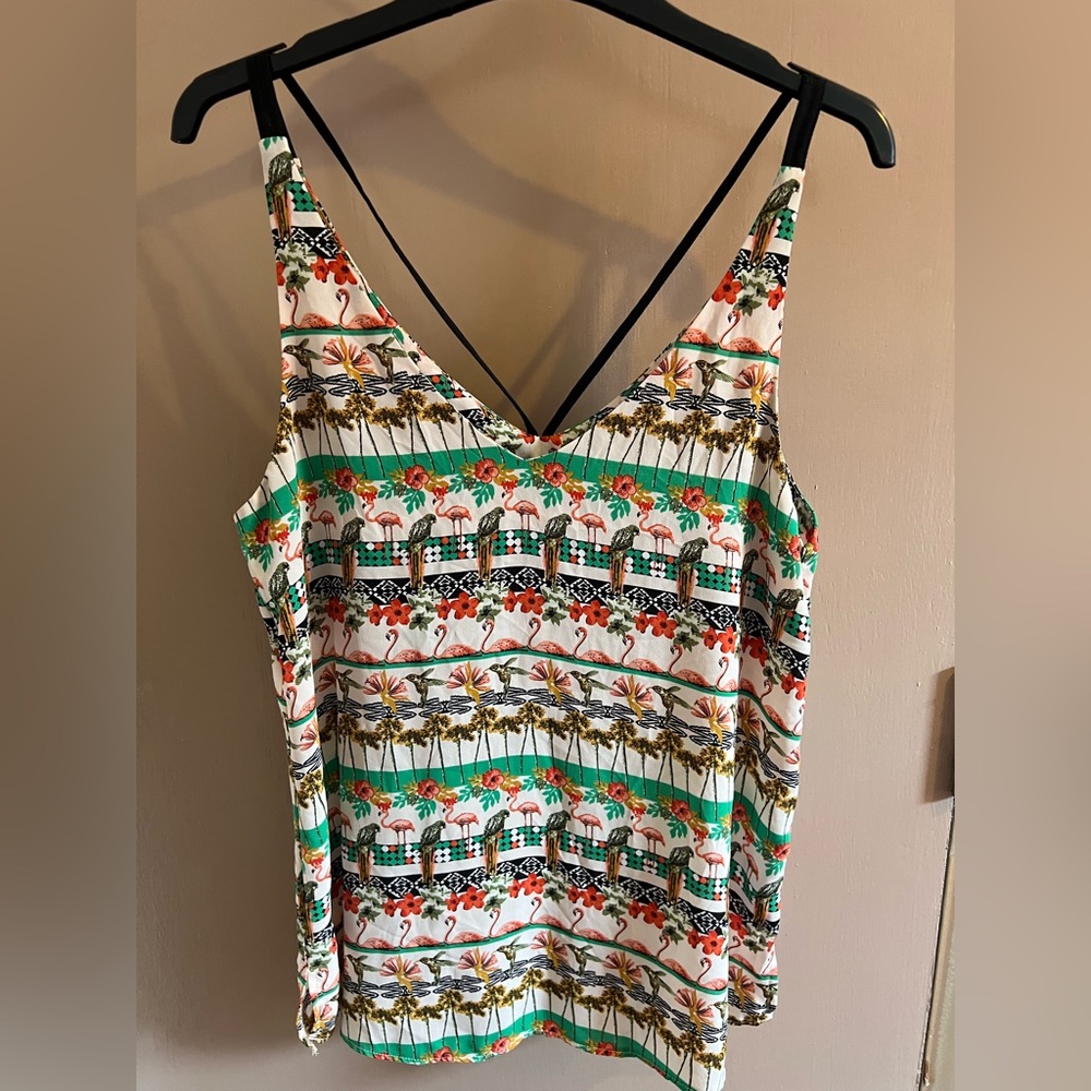 Topshop retro tropical print summer cami top with double strap detail. Size UK10 - Picture 1 of 2